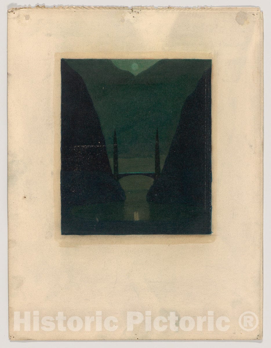 Art Print : Herbert E. Crowley - A Bridge in a Mountainous Landscape, Possibly a Stage Set Design : Vintage Wall Art