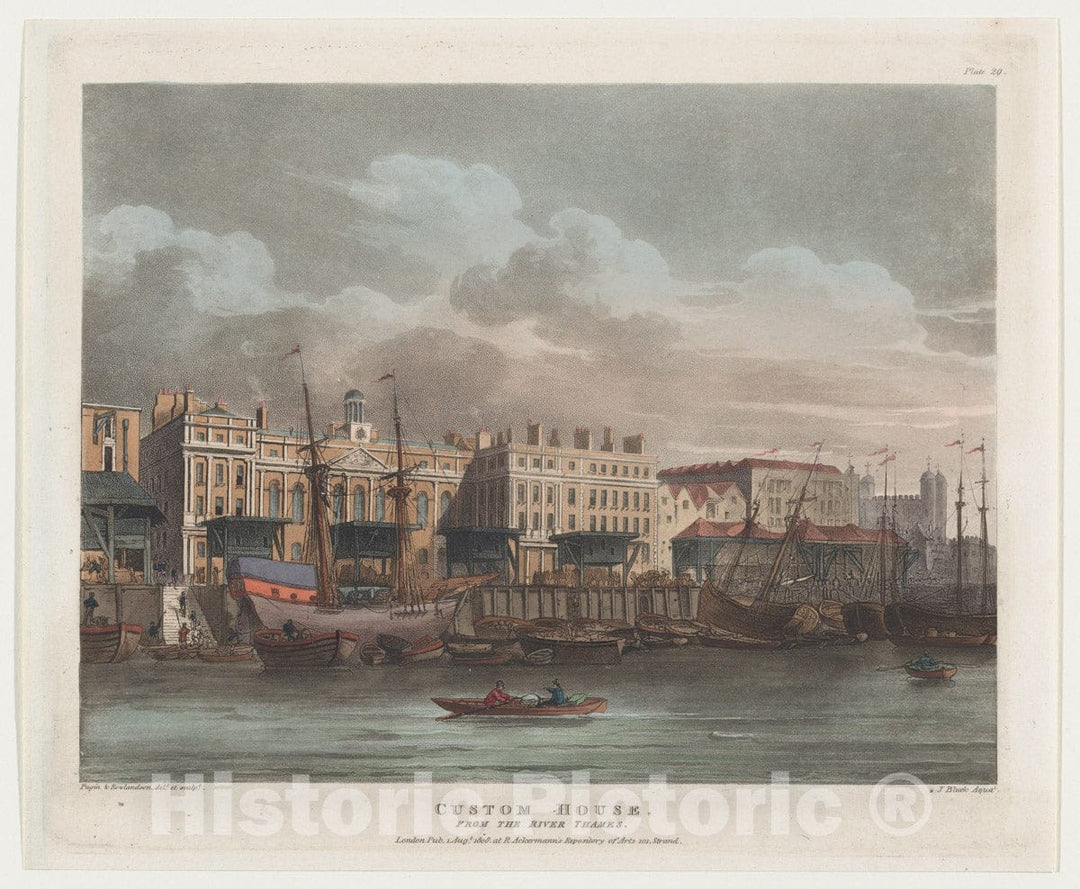 Art Print : Designed and Etched by Thomas Rowlandson - Custom House (Microcosm of London, Plate 29) : Vintage Wall Art