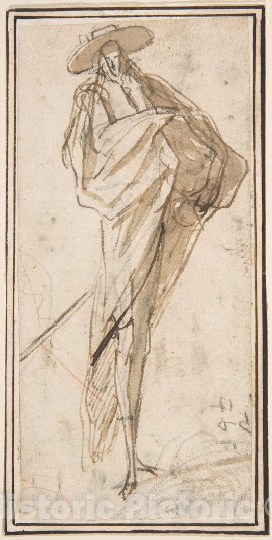 Art Print : Italian, Roman-Bolognese, 17th Century - Caricature of a Grandee : Vintage Wall Art