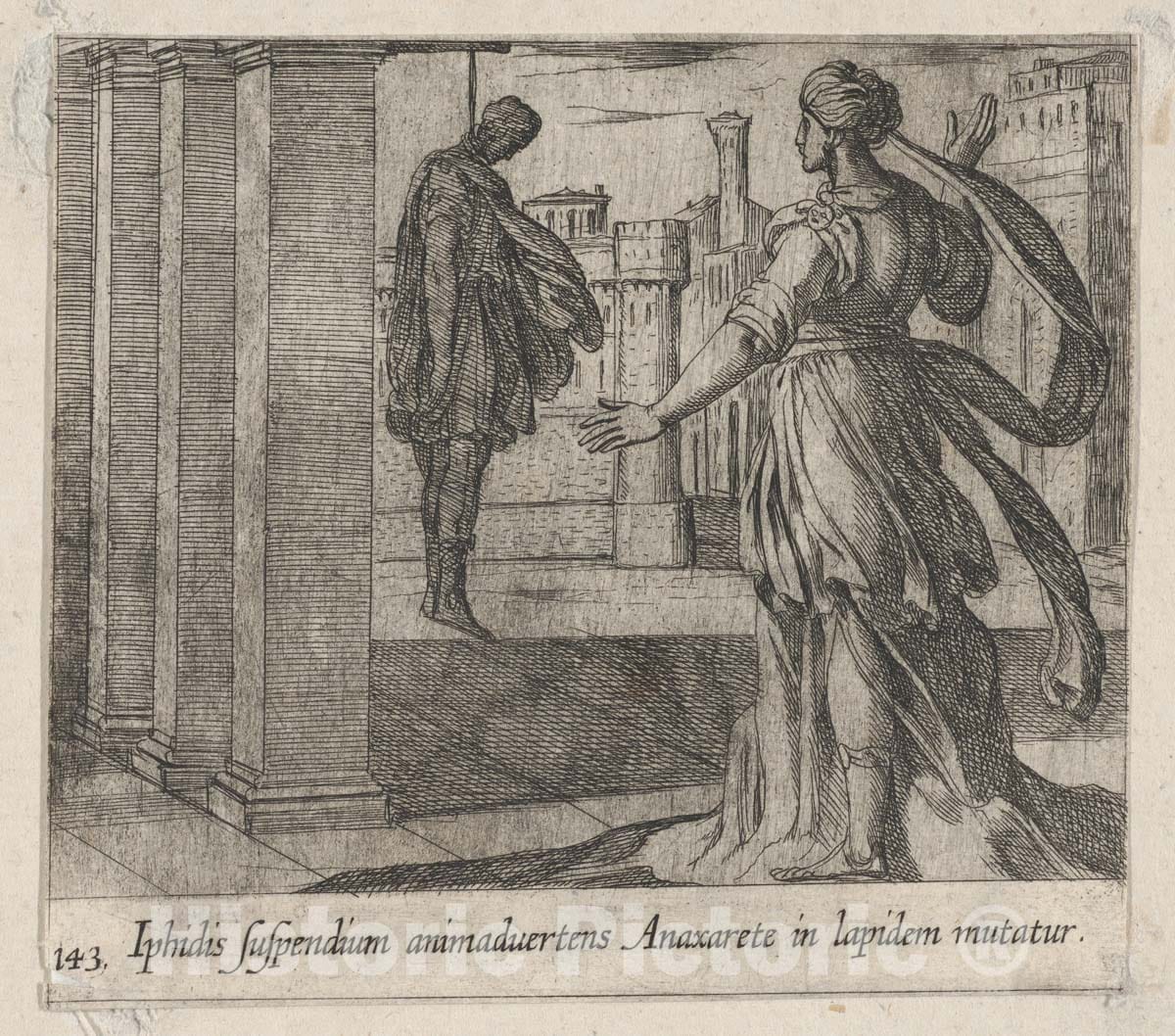 Art Print : Antonio Tempesta - Plate 143: Anaxarete Seeing The Dead Iphis, from Ovid's 'Metamorphoses' : Vintage Wall Art