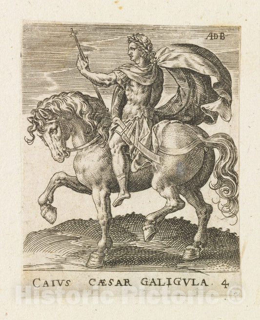 Art Print : Abraham de Bruyn - Caius Caesar Galigula from Twelve Caesars on Horseback : Vintage Wall Art