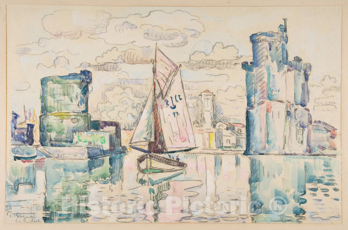Art Print : Paul Signac - Entrance to The Harbor of La Rochelle : Vintage Wall Art
