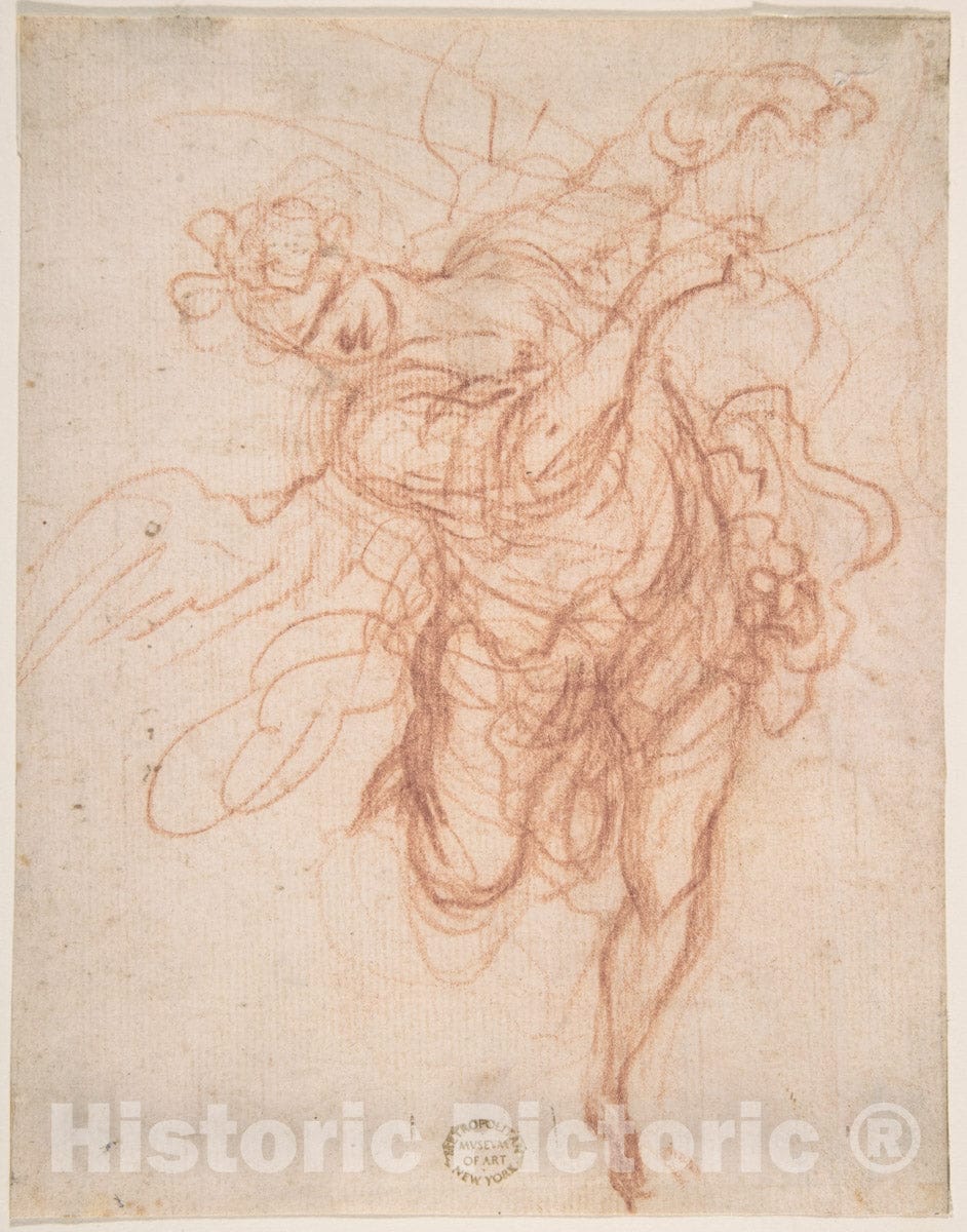 Art Print : Italian, 16th Century - Angel (Recto); Fragmentary Sketches of Same Subject (Verso) : Vintage Wall Art