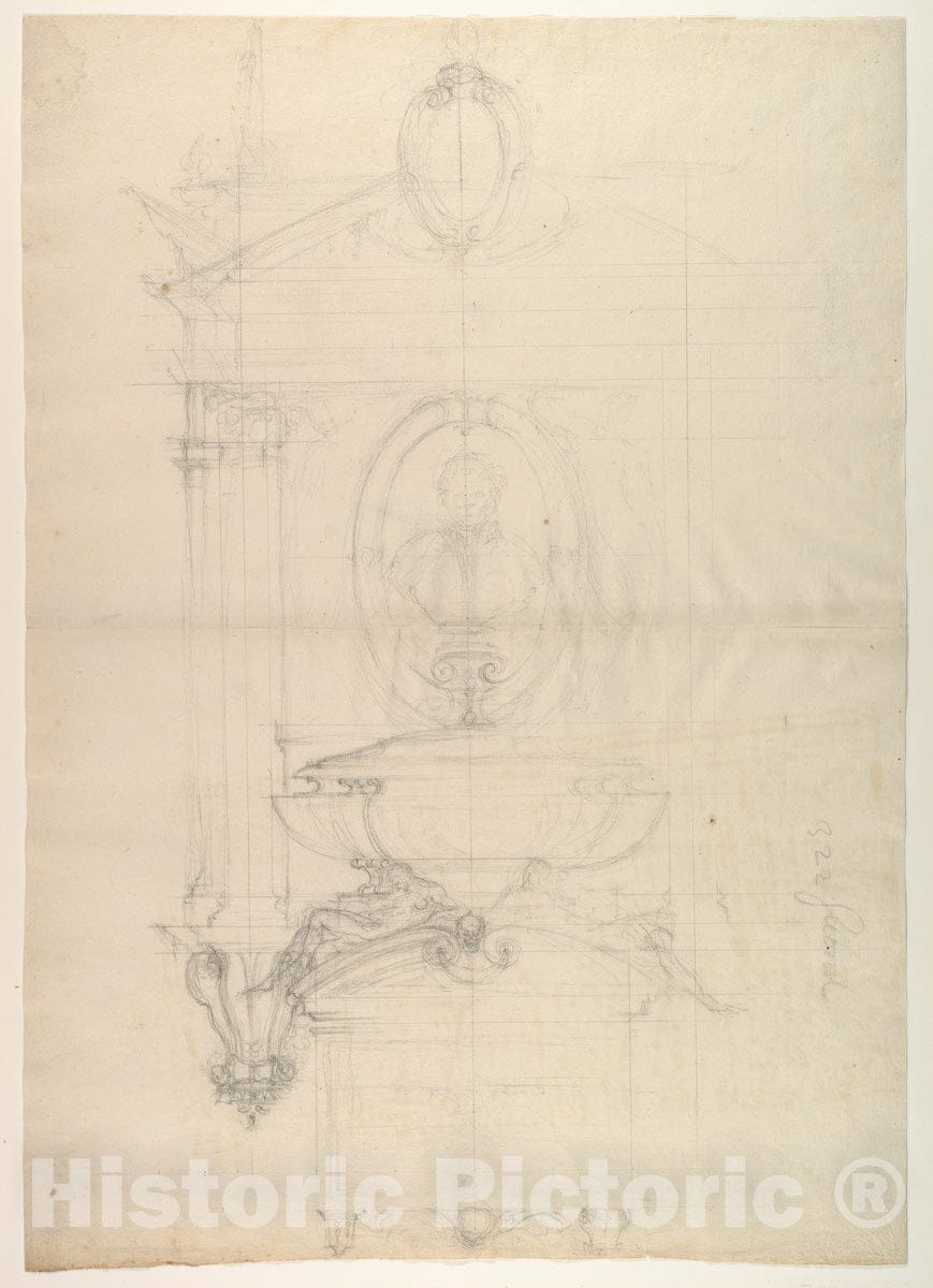 Art Print : French, 16th Century - Design for The Tomb of Christophe de Thou (d. 1582) : Vintage Wall Art