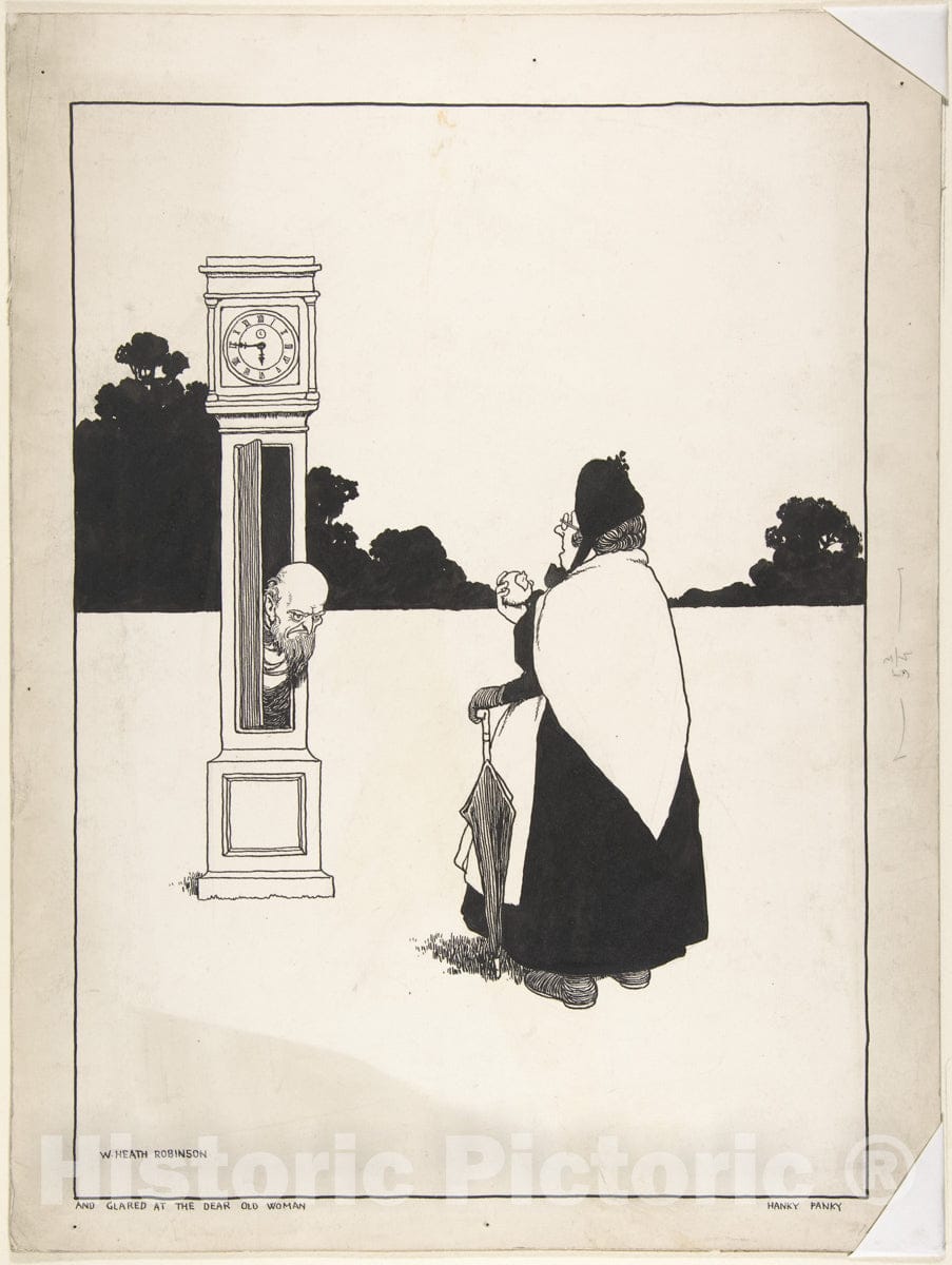 Art Print : William Heath Robinson - and It Glared at The Dear Old Woman: Hankey Panky, Topsy-Turvy Tales : Vintage Wall Art