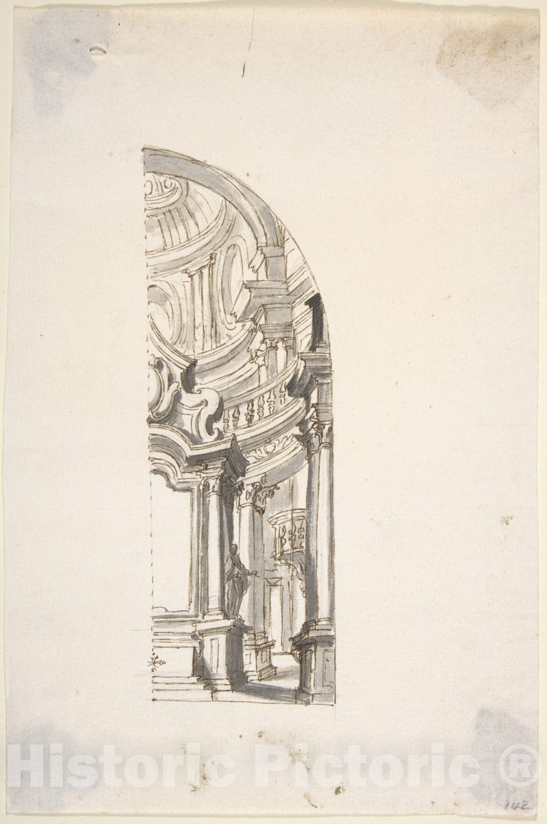 Art Print : Italian, Piedmontese, 18th Century - One Half of a Design for a Chapel : Vintage Wall Art
