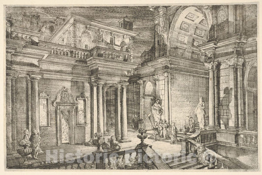 Art Print : Pietro Francesco Prina - Interior of a Classical Building Showing People Engaged in Conversation : Vintage Wall Art