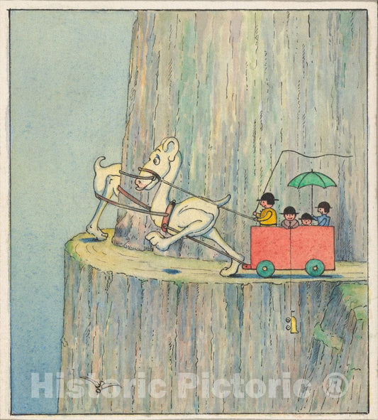 Art Print : Herbert E. Crowley - Figures Ascending a Cliff Road (Wiggle Much Design) : Vintage Wall Art