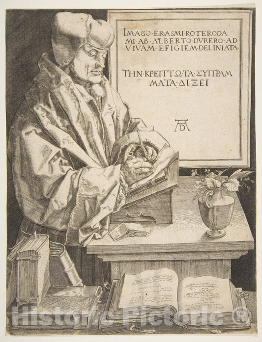 Art Print : Anonymous, German, 16th Century - Erasmus of Rotterdam (Copy) : Vintage Wall Art