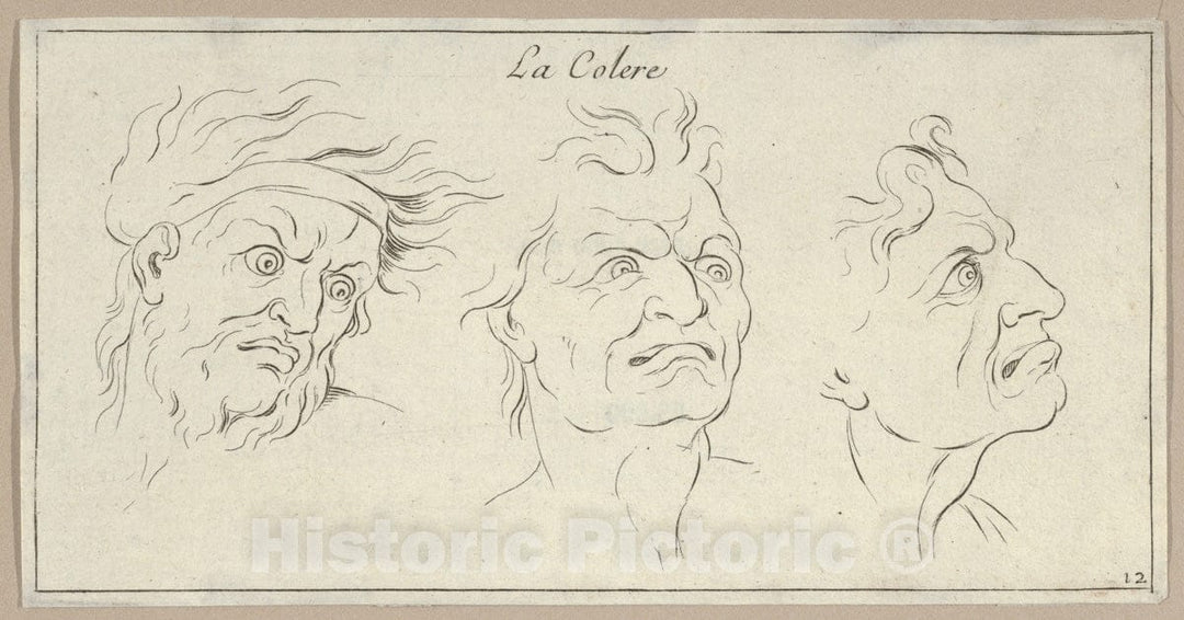 Art Print : Sébastien Le Clerc, le Jeune - Le Colère (from Caractères des Passions, gravés sur les desseins de l'illustre Monsieur le Brun) : Vintage Wall Art