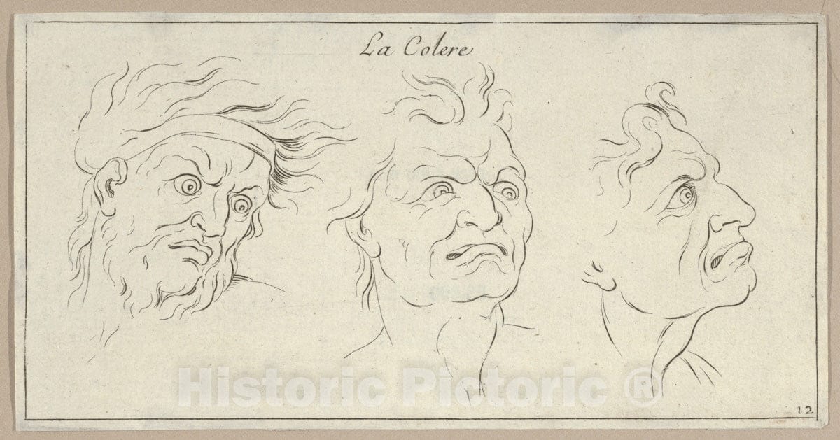 Art Print : Sébastien Le Clerc, le Jeune - Le Colère (from Caractères des Passions, gravés sur les desseins de l'illustre Monsieur le Brun) : Vintage Wall Art