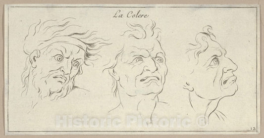 Art Print : Sébastien Le Clerc, le Jeune - Le Colère (from Caractères des Passions, gravés sur les desseins de l'illustre Monsieur le Brun) : Vintage Wall Art
