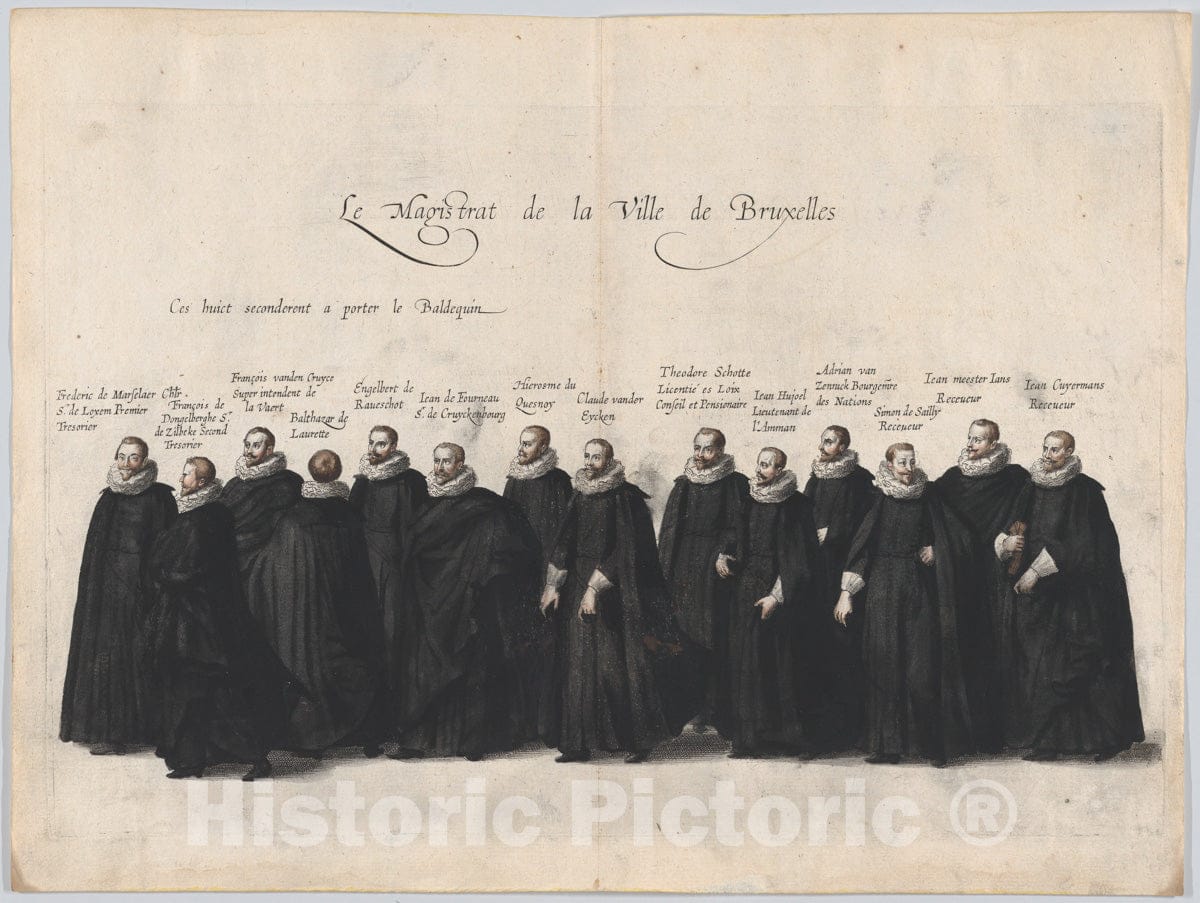 Art Print : Plate 63: The Magistrates of The City of Brussels Marching in The Funeral Procession of Archduke Albert of Austria - Artist: Cornelis Galle I - 1623 : Vintage Wall Art