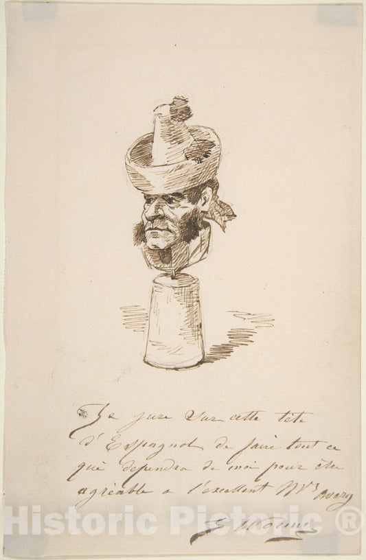 Art Print : Jules Worms - Caricatured Head of a Spaniard : Vintage Wall Art