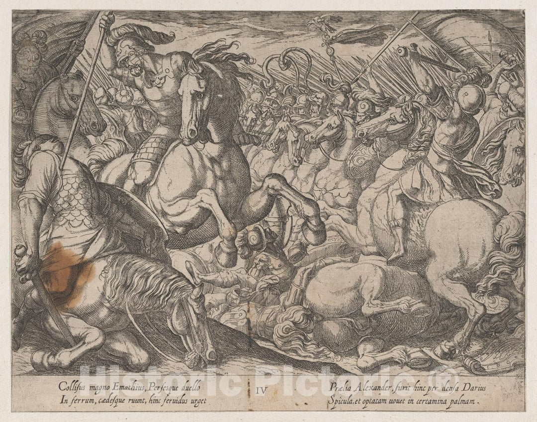 Art Print : Antonio Tempesta - Plate 4: Alexander Battling The Persians, from The Deeds of Alexander The Great : Vintage Wall Art