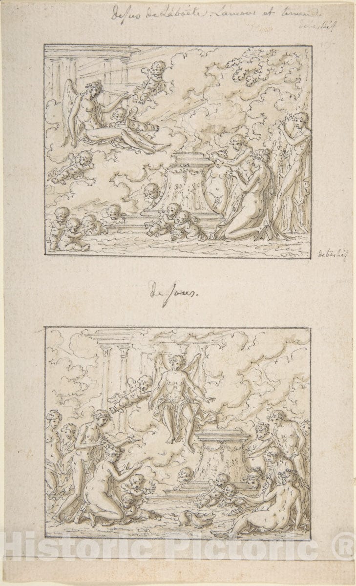 Art Print : Louis Félix de La Rue - Designs for The Top and Bottom of a Small Rectangular Box : Vintage Wall Art