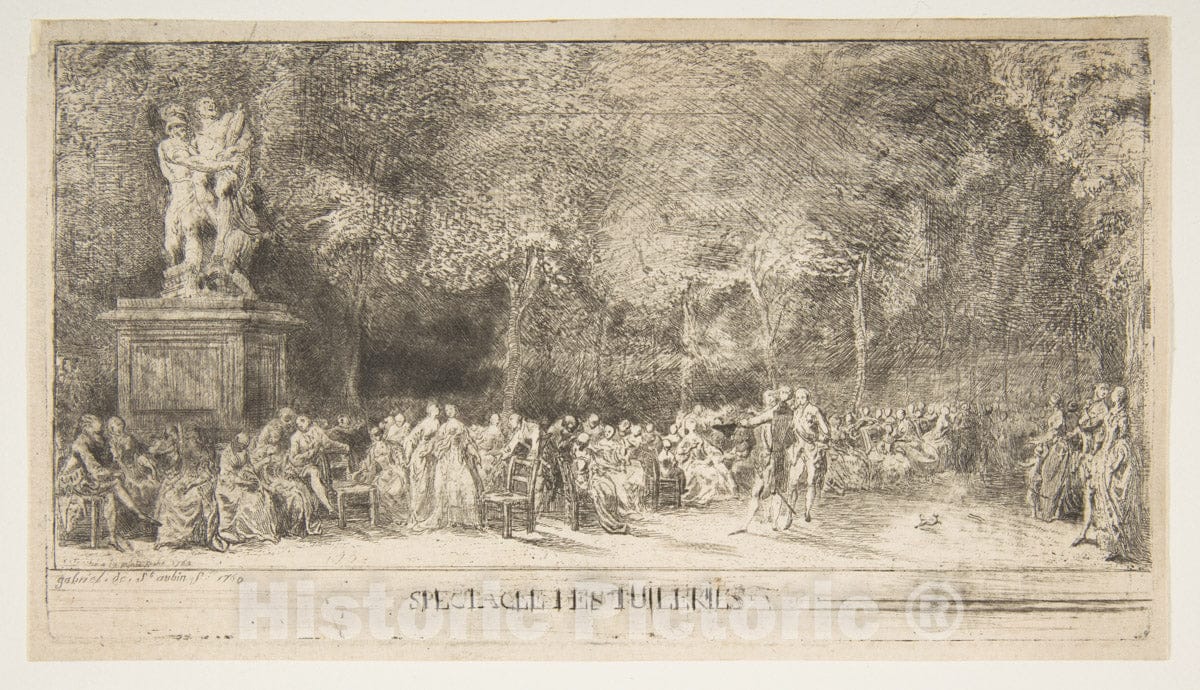 Art Print : Gabriel de Saint-Aubin - Scene in The Tuileries: The Chairs : Vintage Wall Art