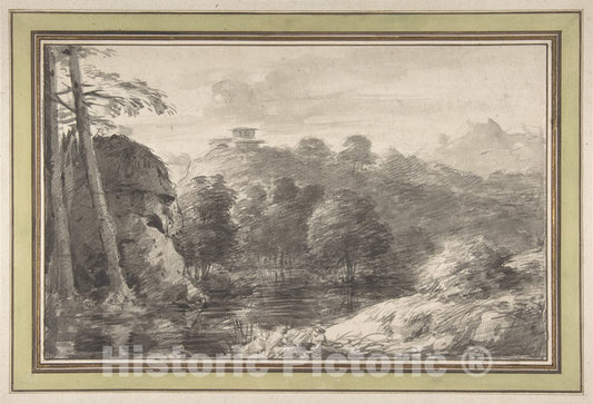 Art Print : French, 18th Century - Italian Landscape : Vintage Wall Art