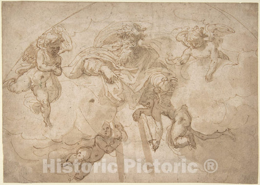 Art Print : Bertoia (Jacopo Zanguidi) - God The Father with Four Angels. : Vintage Wall Art