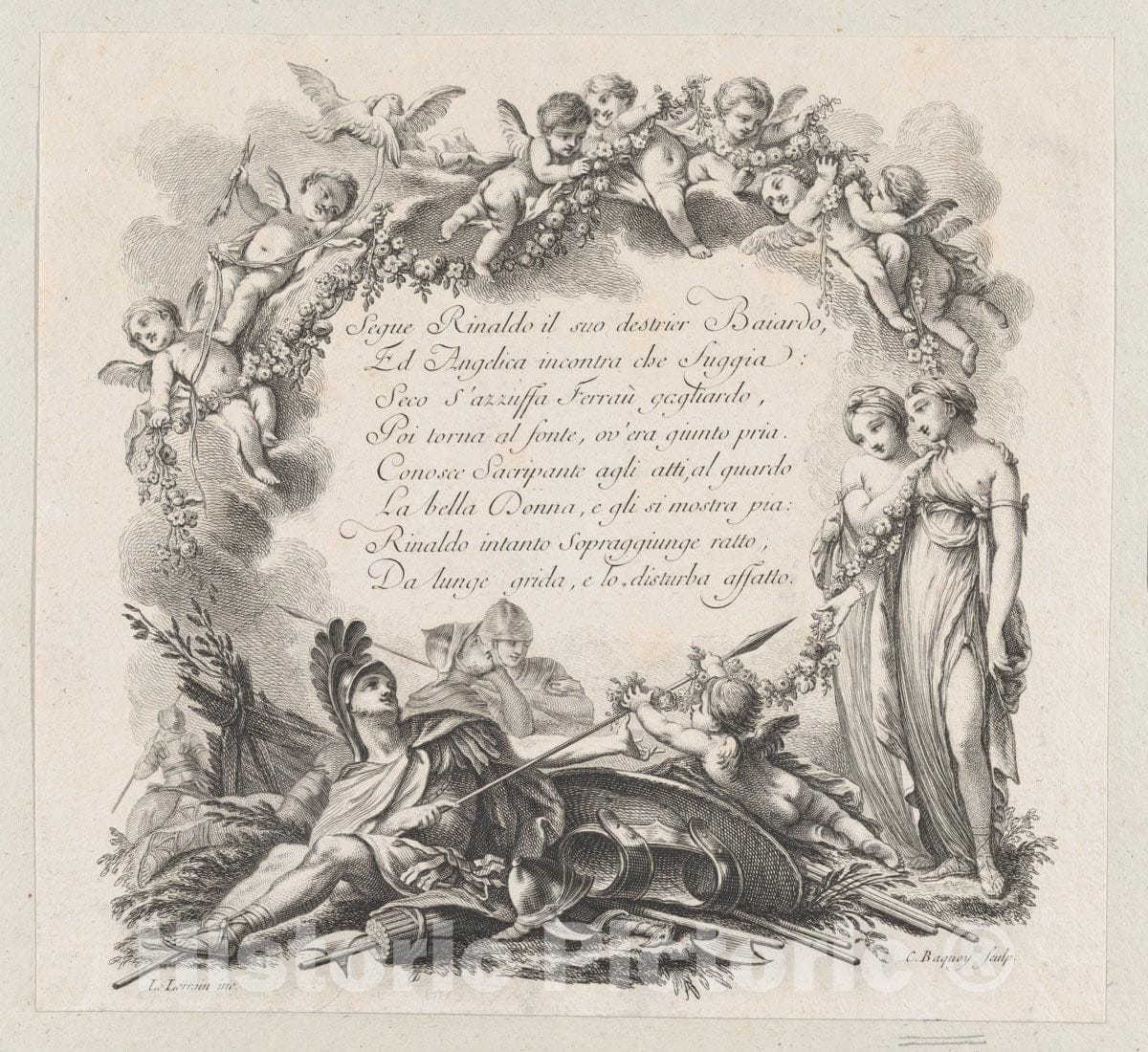 Art Print : C. Baquoy - Vignette for The First Chant of Roland Furieux : Vintage Wall Art
