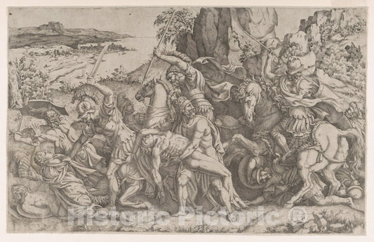 Art Print : Anonymous, School of Fontainebleau - Battle Around The Body of Patroclus : Vintage Wall Art