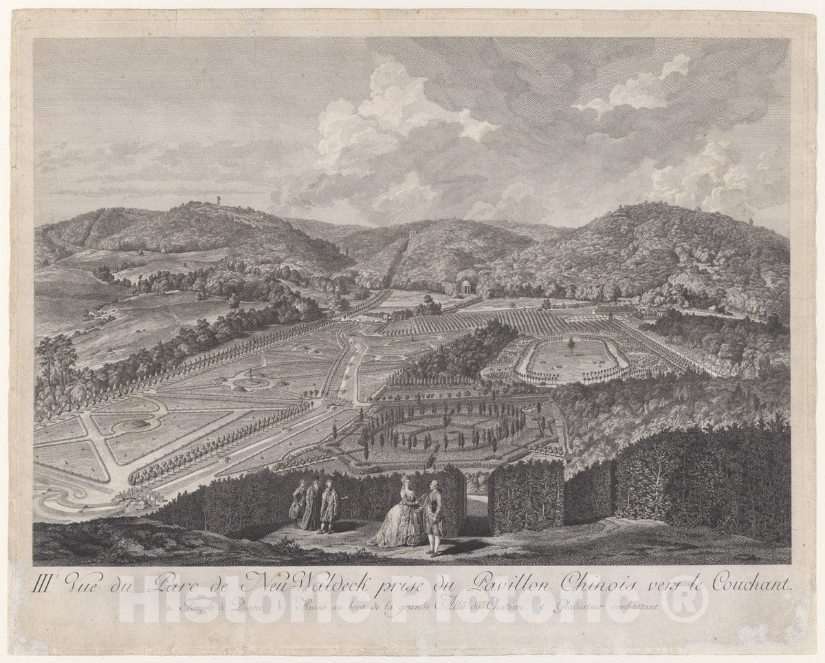 Art Print : IIIe Vue du PARC de Neu-Waldeck Prise du Pavillon Chinois vers le Couchant - Artist: Jakob Matthias Schmutzer - Created: 1782 : Vintage Wall Art
