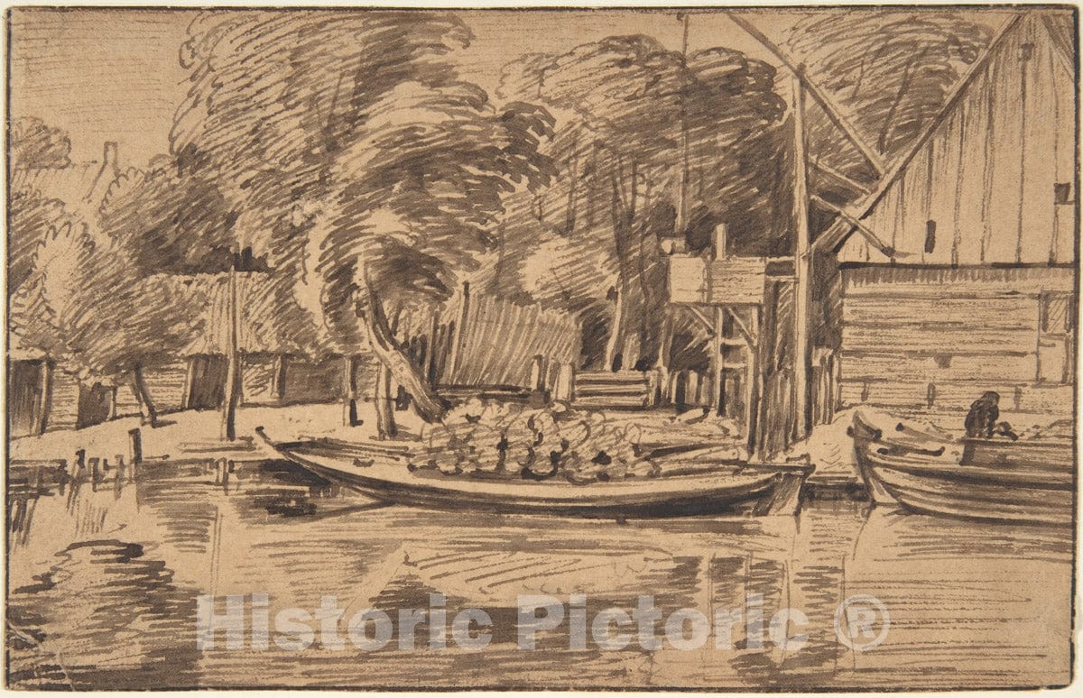 Art Print : Johannes Leupenius - Landscape with a Canal in The Foreground : Vintage Wall Art
