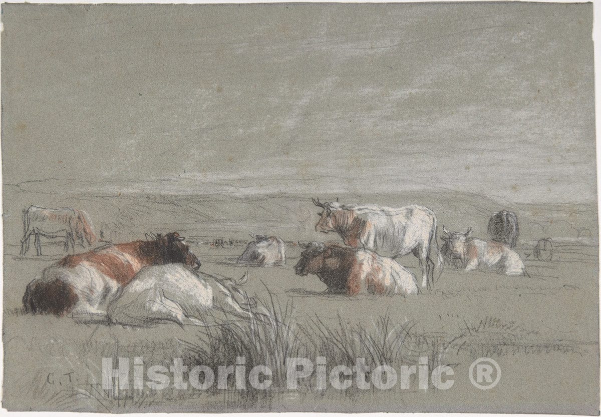 Art Print : Constant Troyon - Cows in a Landscape : Vintage Wall Art