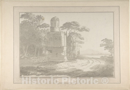 Art Print : Sir George Howland Beaumont - Italian Landscape with a Tomb : Vintage Wall Art