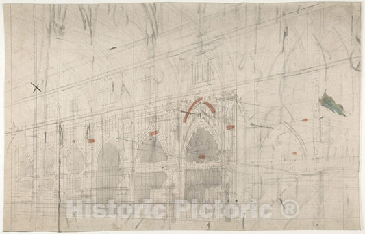Art Print : Eugène Cicéri - Design for a Stage Set at The Opéra, Paris: Church Interior 2 : Vintage Wall Art