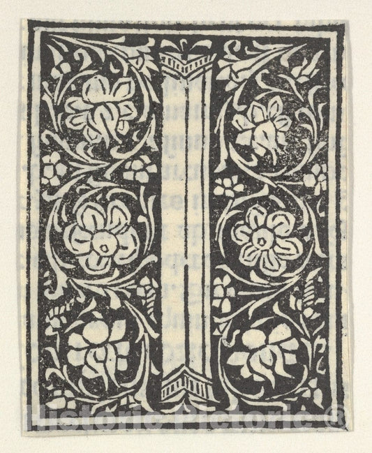 Art Print : Anonymous, Italian, 15th Century - Initial Letter I with Flowers : Vintage Wall Art