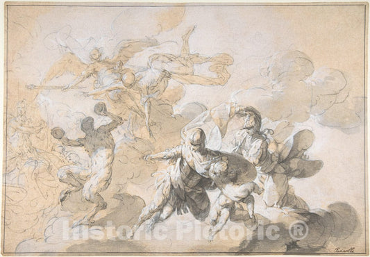 Art Print : Giovanni Domenico Ferretti - Ceiling Decoration with Mars, Minerva, and a Dancing Satyr : Vintage Wall Art