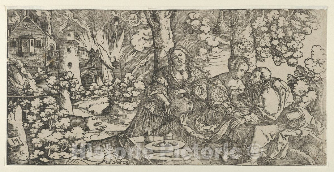 Art Print : Hans Schäufelein - Loth and his Daughters : Vintage Wall Art