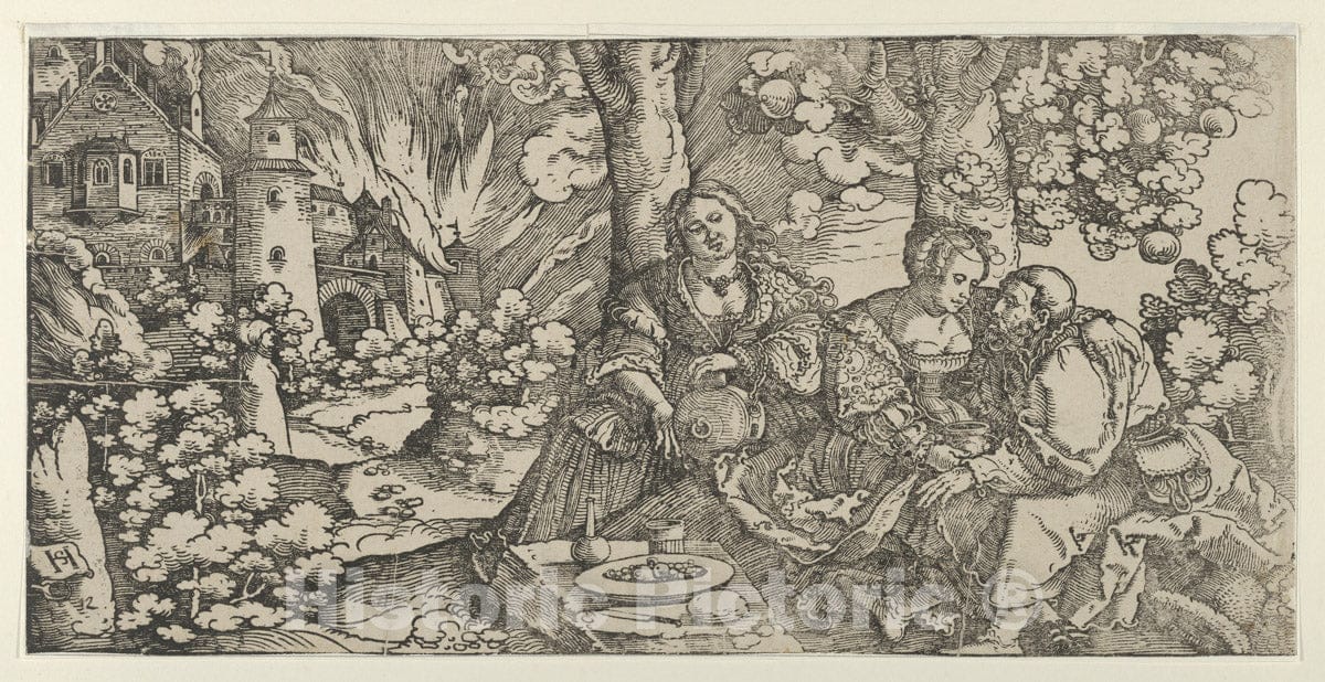 Art Print : Hans Schäufelein - Loth and his Daughters : Vintage Wall Art