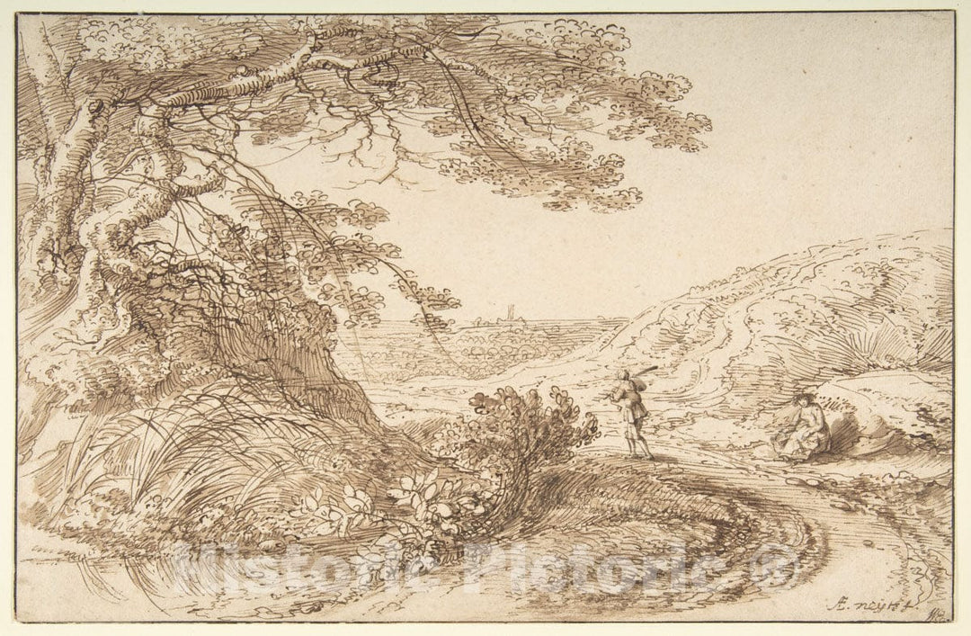 Art Print : Gillis Neyts - Landscape with Old Trees and Figures : Vintage Wall Art