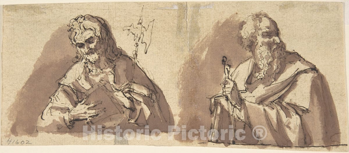 Art Print : Italian, 18th Century - Christ (?) and an Apostle : Vintage Wall Art