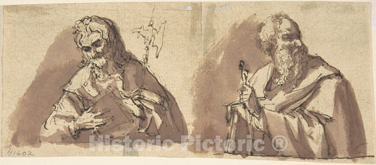 Art Print : Italian, 18th Century - Christ (?) and an Apostle : Vintage Wall Art