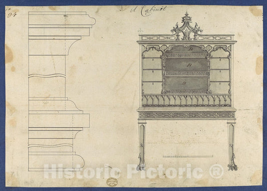 Art Print : Thomas Chippendale - Cabinet, from Chippendale Drawings, Vol. II 1 : Vintage Wall Art
