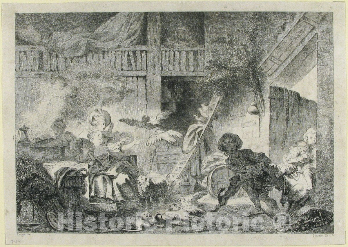 Art Print : Jean Claude Richard, Abbé de Saint-Non - La Cour de Ferme (1762) : Vintage Wall Art