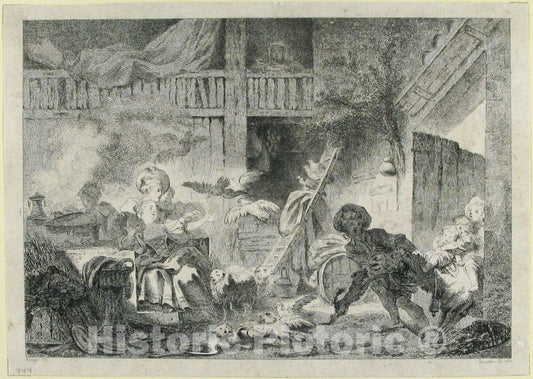 Art Print : Jean Claude Richard, Abbé de Saint-Non - La Cour de Ferme (1762) : Vintage Wall Art