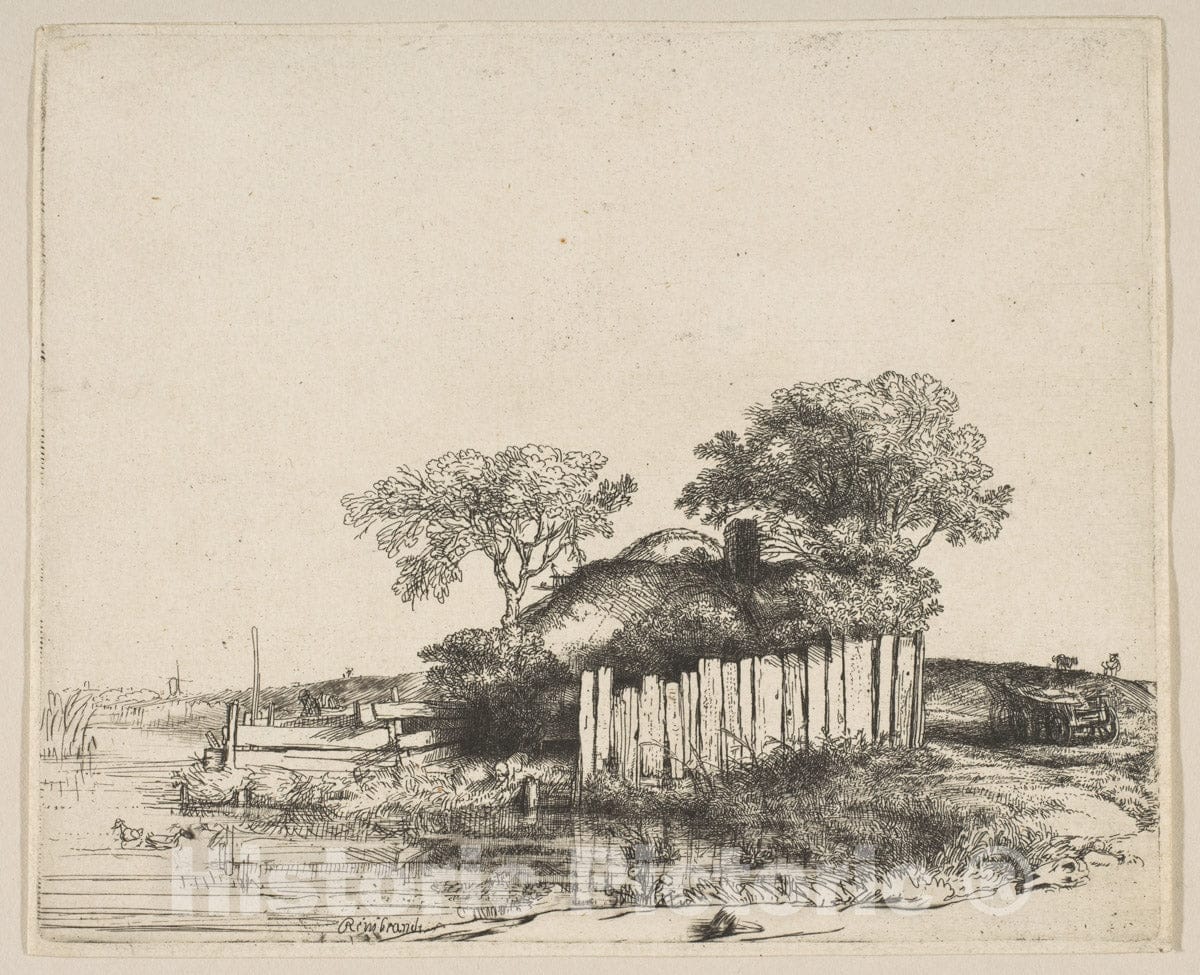 Art Print : Rembrandt (Rembrandt Van Rijn) - Cottage with a White Paling : Vintage Wall Art