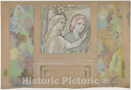 Art Print : Arthur B. Davies - Design for an Overdoor Painting and Two Wall Panels : Vintage Wall Art