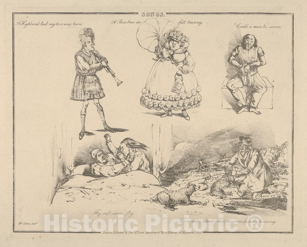 Art Print : Henry Thomas Alken - Songs:A Highland lad My Love was Born. : Vintage Wall Art