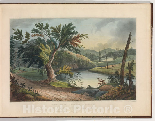 Art Print : Begun by John Rubens Smith - View Near Jessup's Landing (No. 3 of The Hudson River Portfolio) : Vintage Wall Art