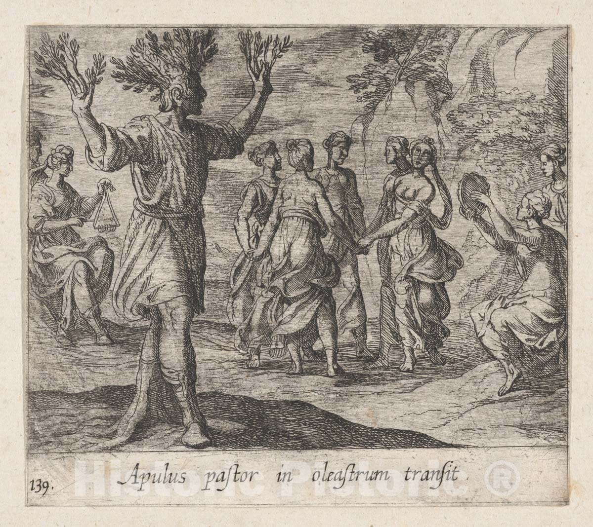 Art Print : Antonio Tempesta - Plate 139: The Apulian Shepherd Changed into an Olive Tree (Apulus Pastor in oleastrum Transit), from Ovid's 'Metamorphoses' : Vintage Wall Art