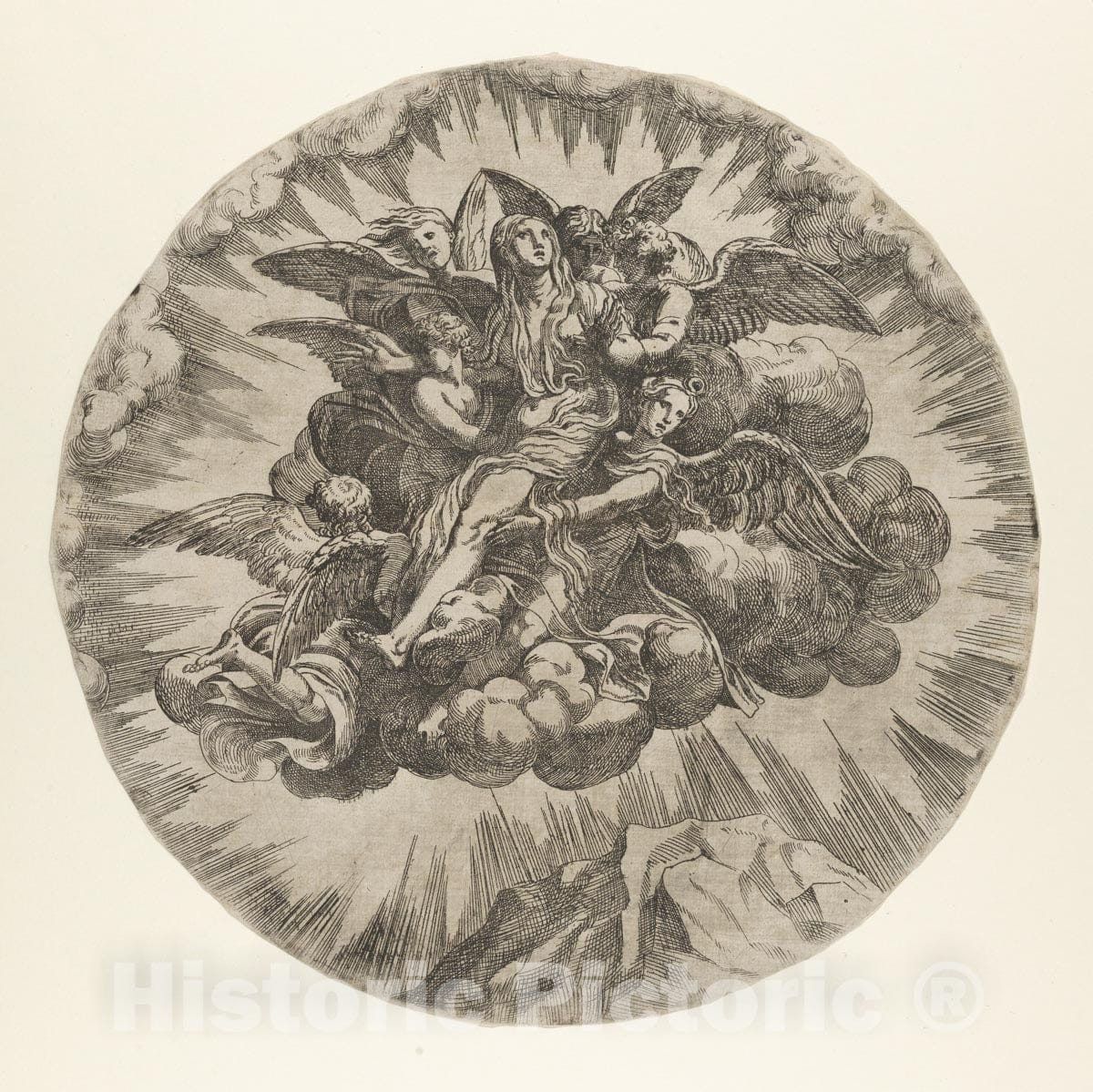 Art Print : Anonymous, French, School of Fontainebleau, 16th Century - Mary Magdalen Carried to Heaven : Vintage Wall Art
