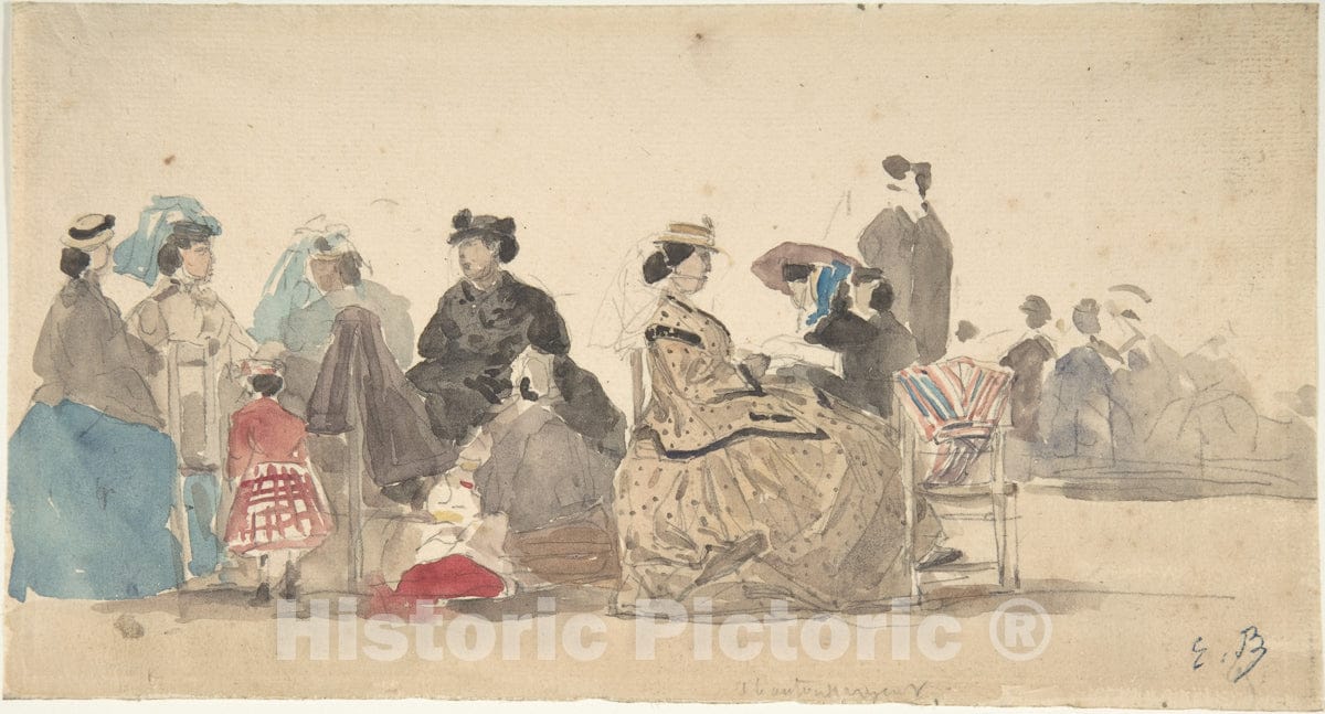 Art Print : Eugène Boudin - On The Beach : Vintage Wall Art