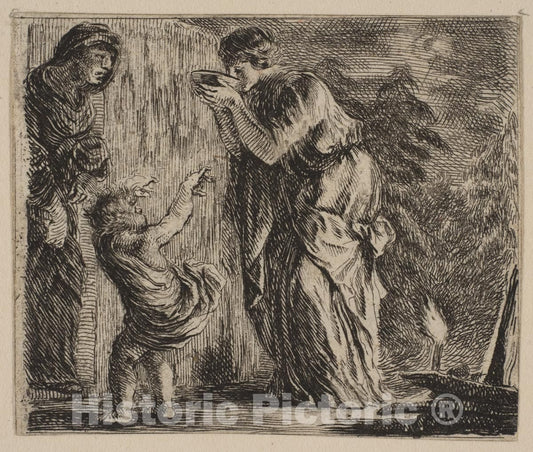 Art Print : Etched by Stefano Della Bella - Ceres, from 'Game of Mythology' (Jeu de la Mythologie) : Vintage Wall Art