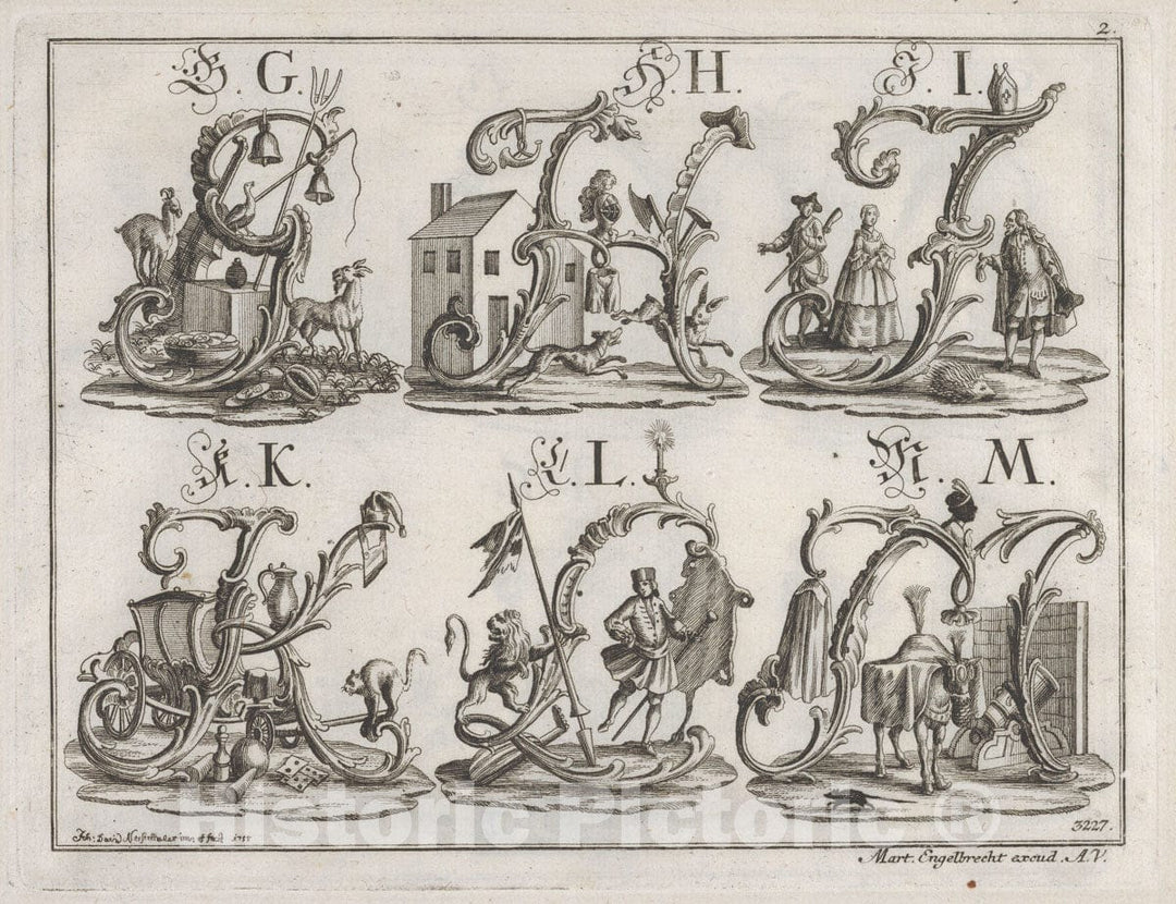 Art Print : Johann David Nessenthaler - Decorated Roman Alphabet 3 : Vintage Wall Art