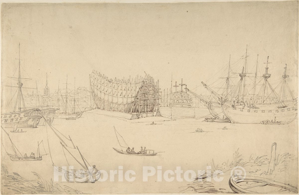 Art Print : Thomas Rowlandson - Harbor Scene 2 : Vintage Wall Art